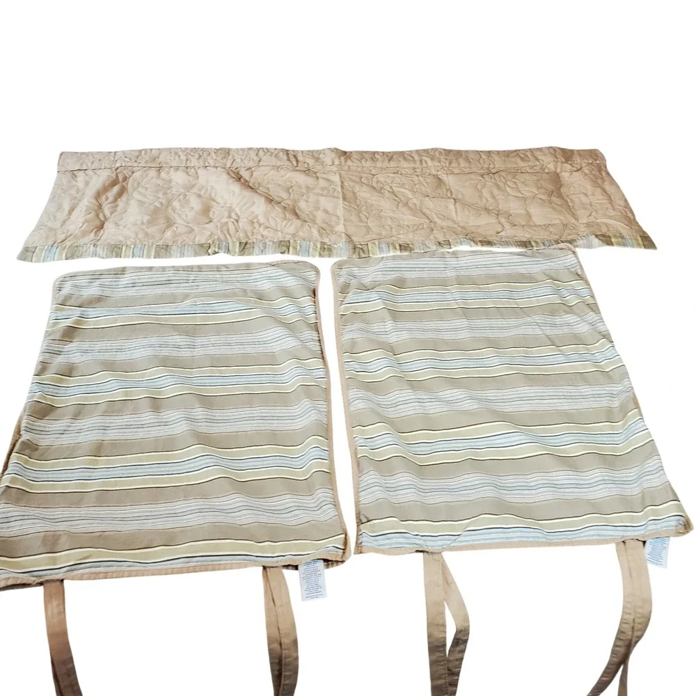 Linden Street Floral Striped Quilted Valance and standard sham Set Sage Tan